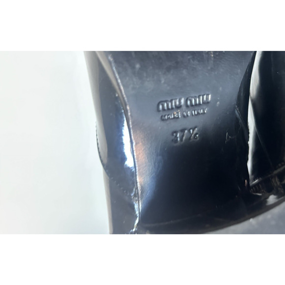 Miu Miu Patent Leather Boots 37.5 Ankle Booties Black 2' Heel Pointy Italy - Picture 10 of 15